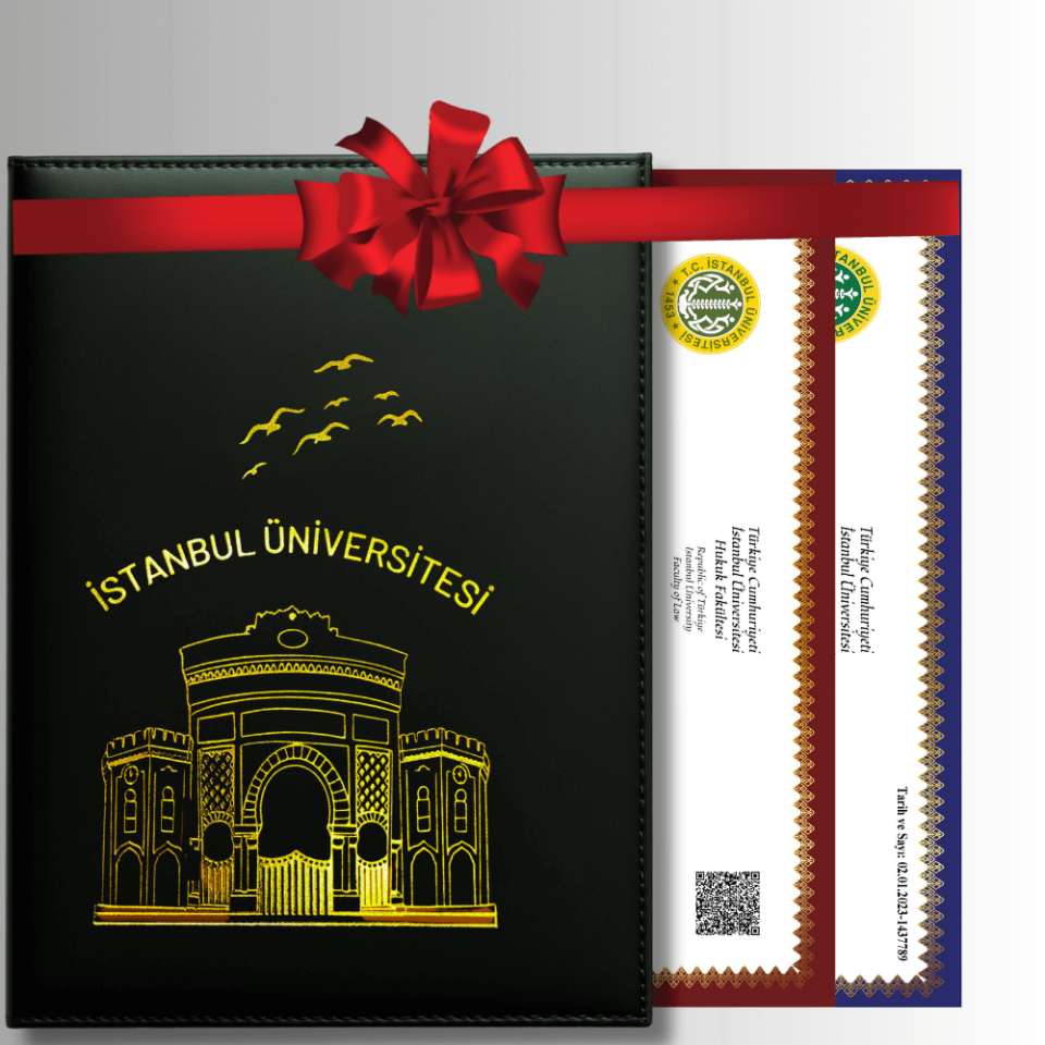 İ.Ü Özel Tasarım  SİYAH ALTIN Yaldızlı Diploma Dosyası Ve Sedef Kağıda Özel Baskı