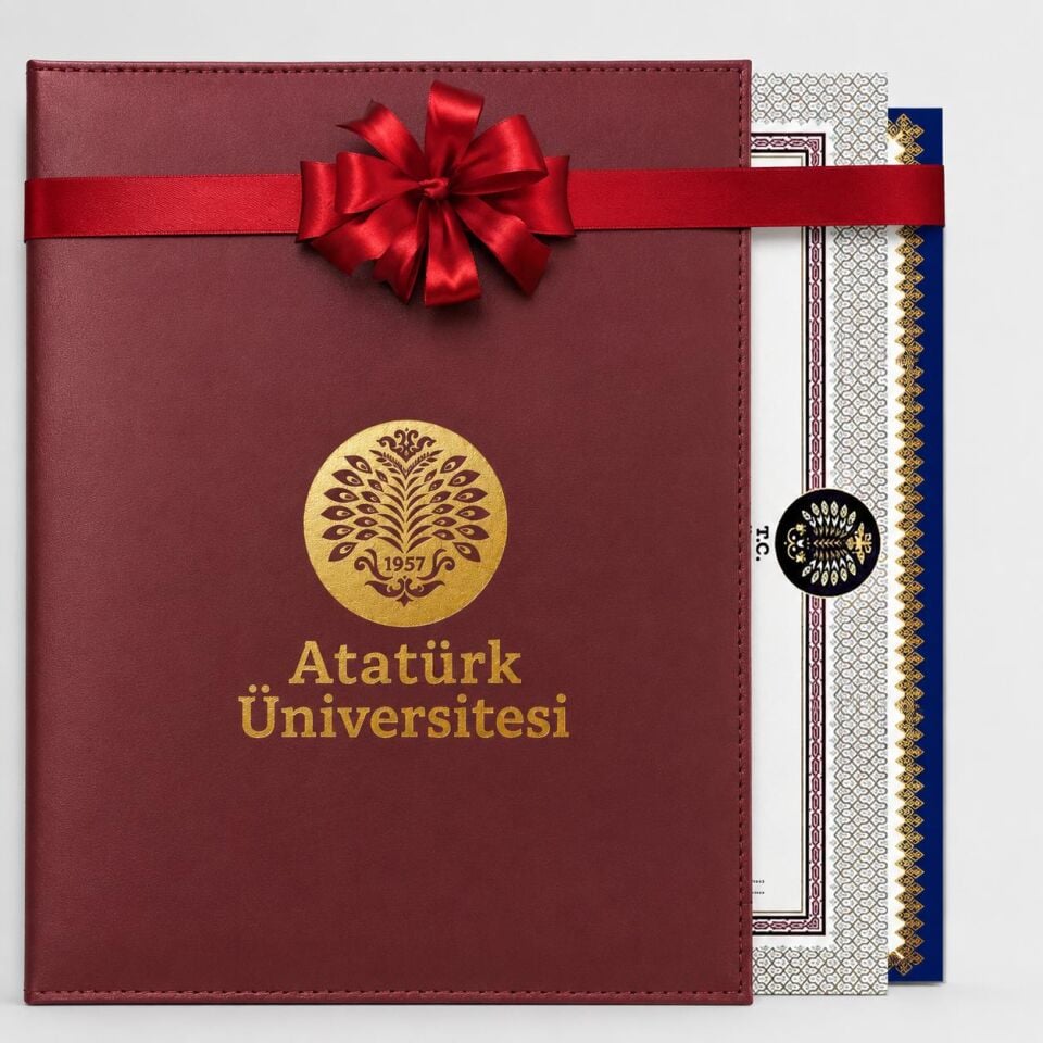 ATA AÖF Özel Tasarım  BORDO ALTIN Yaldızlı Diploma Dosyası Ve Sedef Kağıda Özel Baskı