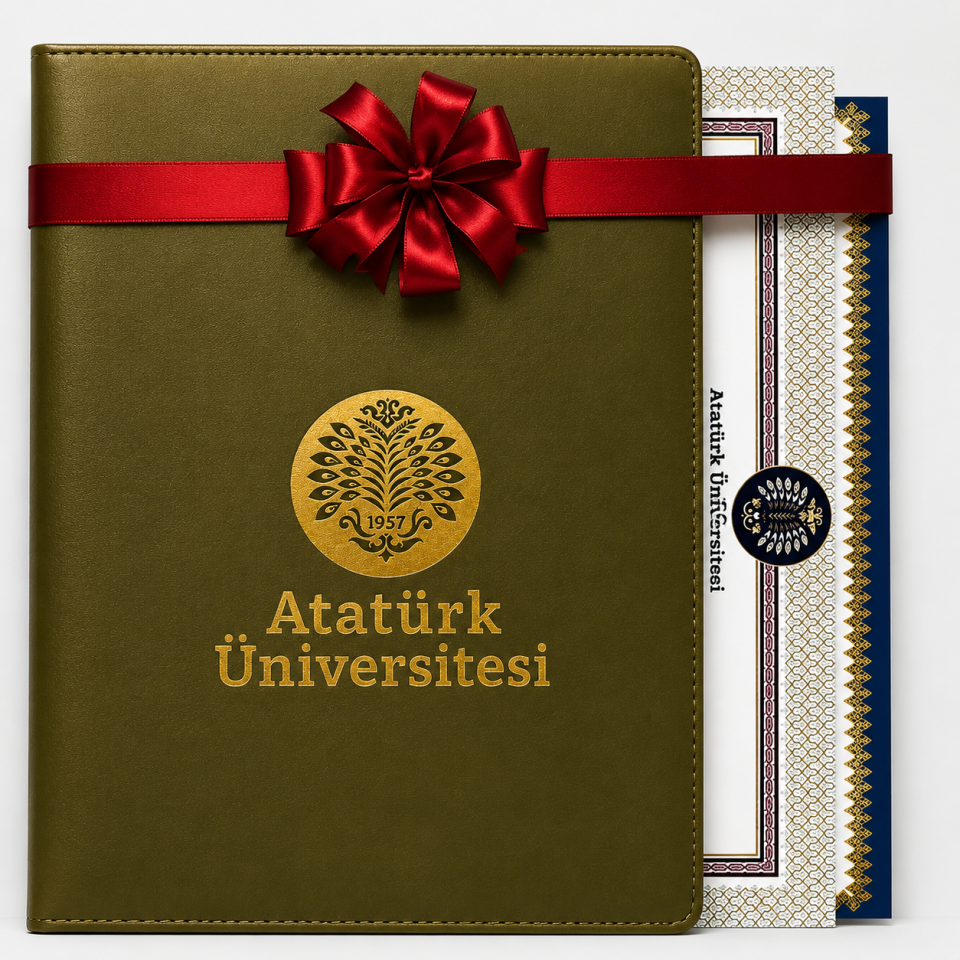 ATA AÖF Özel Tasarım  Haki Yeşil Altın Yaldızlı Diploma Dosyası Ve Sedef Kağıda Özel Baskı